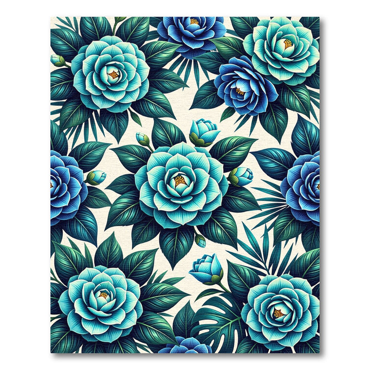 Blue Teal Camellia Botanical Garden Rug