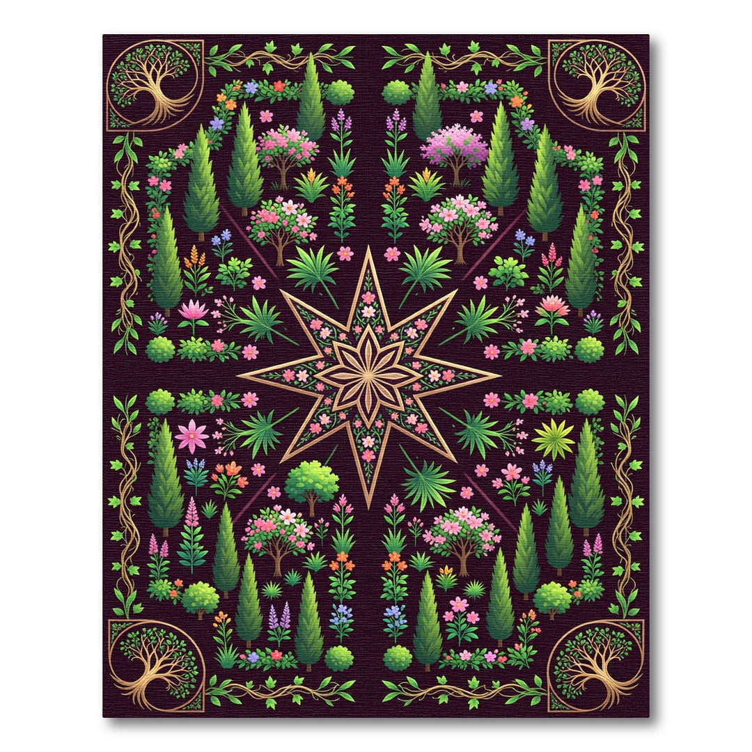 Golden Star Garden Mandala Rug