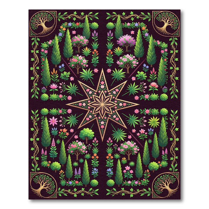 Golden Star Garden Mandala Rug