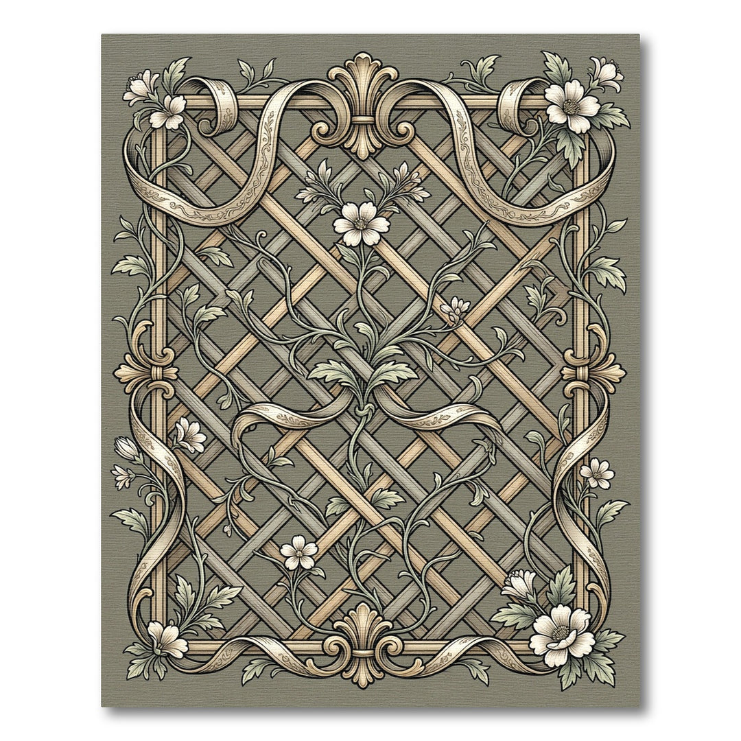 Ornate Beige Floral Trellis Ribbon Rug