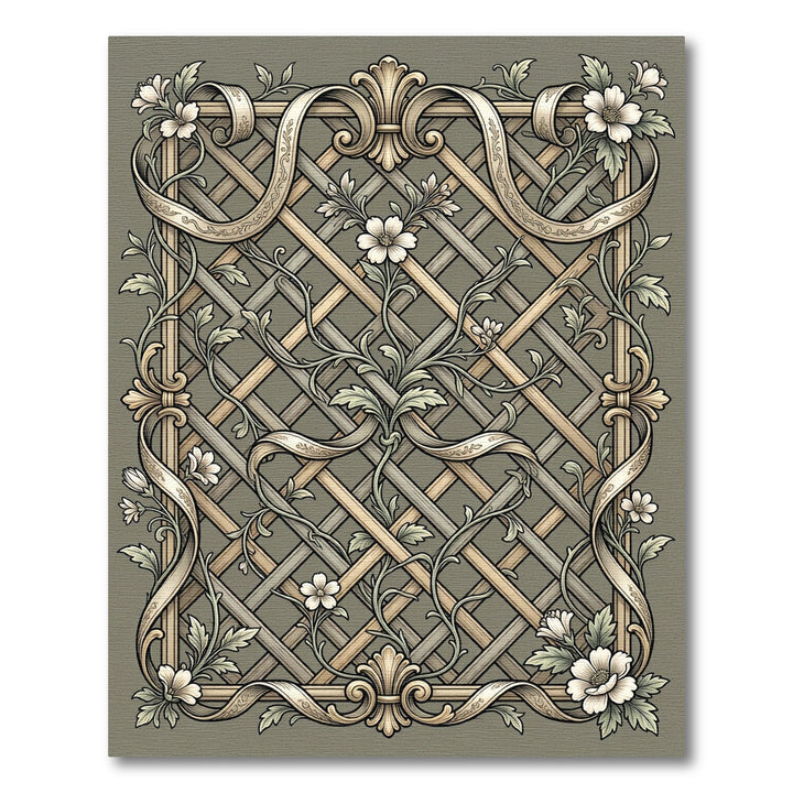 Ornate Beige Floral Trellis Ribbon Rug