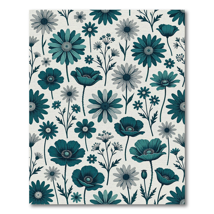 Deep Teal Floral Meadow Rug