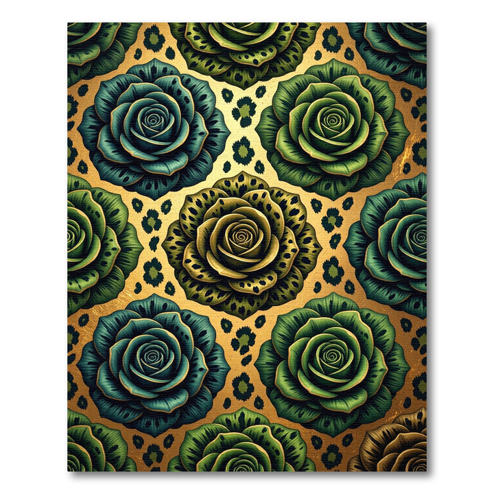 Emerald Teal Floral Leopard Accent Rug