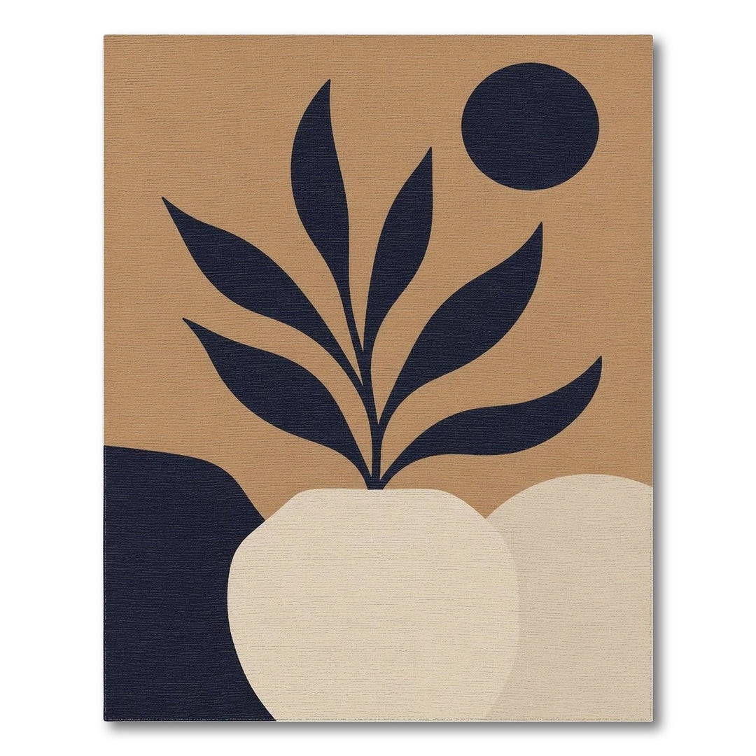 Abstract Navy Leaf Vase Rug