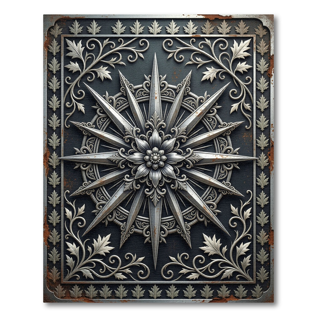 Ornate Silver Compass Rose Rug