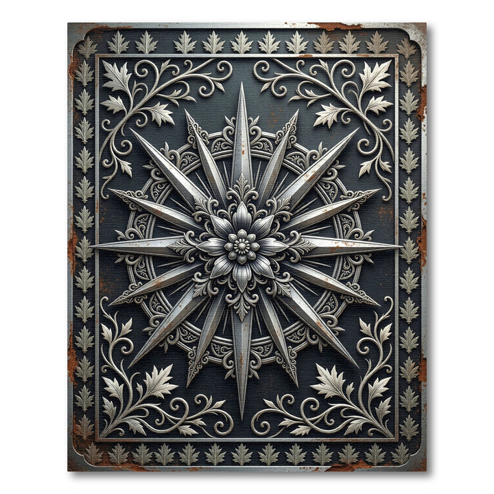 Ornate Silver Compass Rose Rug