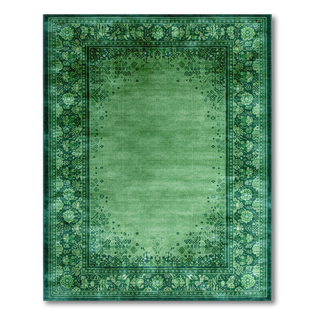 Green Floral Vintage Area Rug