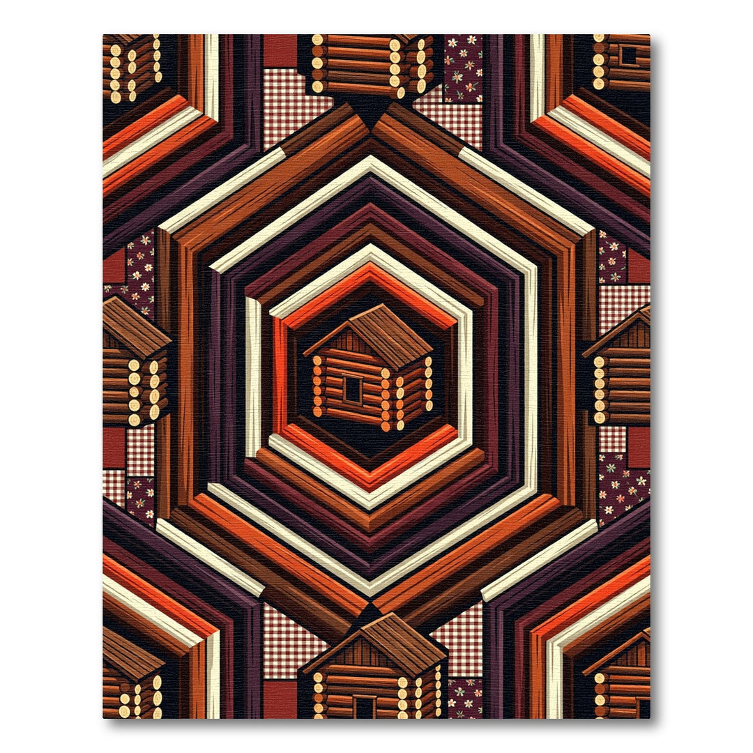 Rustic Log Cabin Hexagonal Quilt Effect Rug