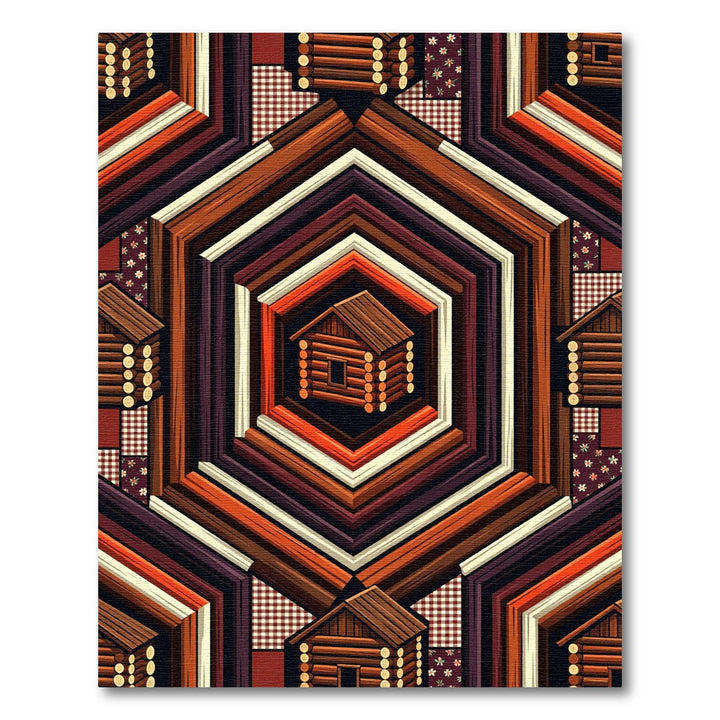 Rustic Log Cabin Hexagonal Quilt Effect Rug
