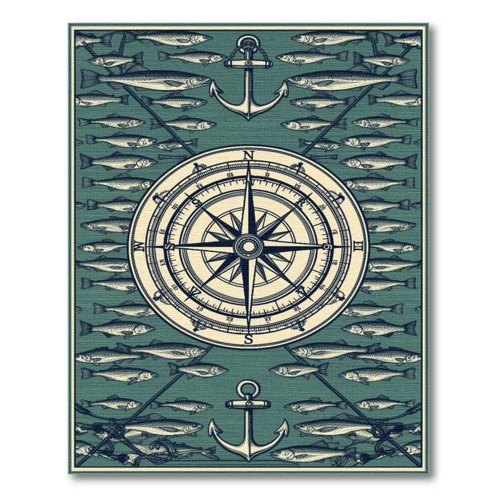 Nautical Compass Anchor Fish Area Rug