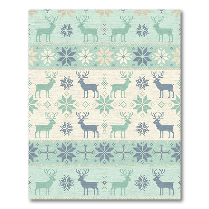 Pale Teal Reindeer Snowflake Nordic Blanket Rug