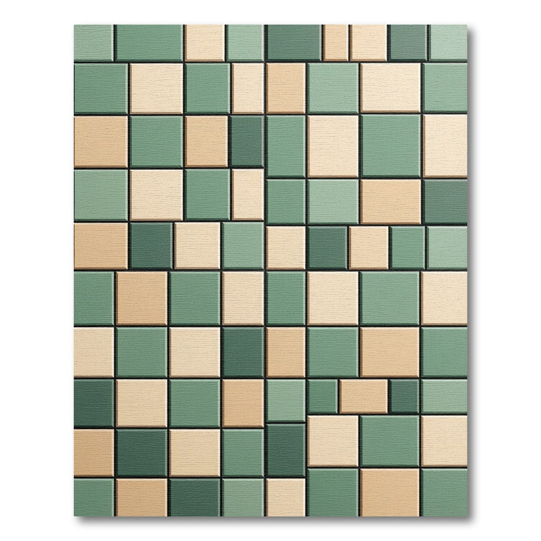 Modern Green Square Mosaic Rug