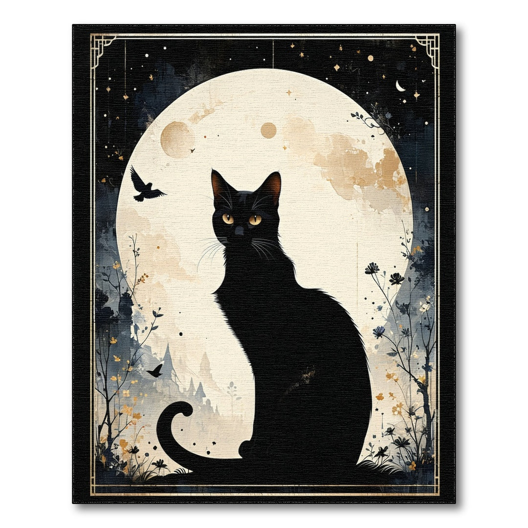 Distressed Vintage Black Cat Moon Silhouette Area Rug