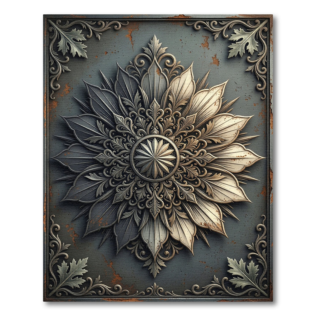 Ornate Floral Metal Relief Rug