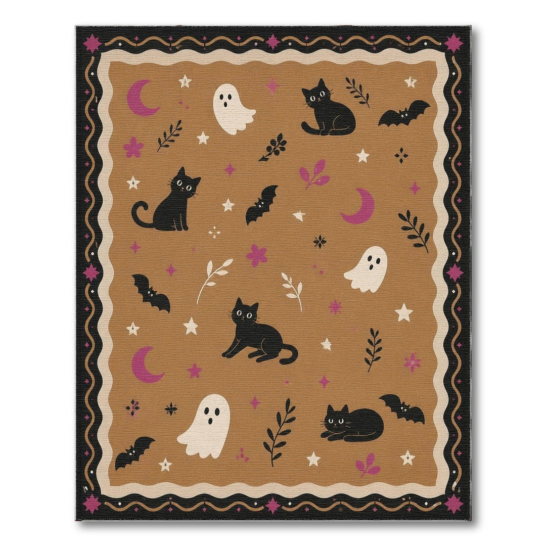 Brown Halloween Black Cats Ghosts Washable Area Rug