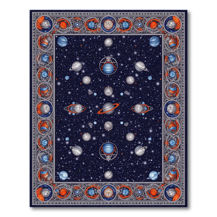 Celestial Blue Planets Washable Area Rug