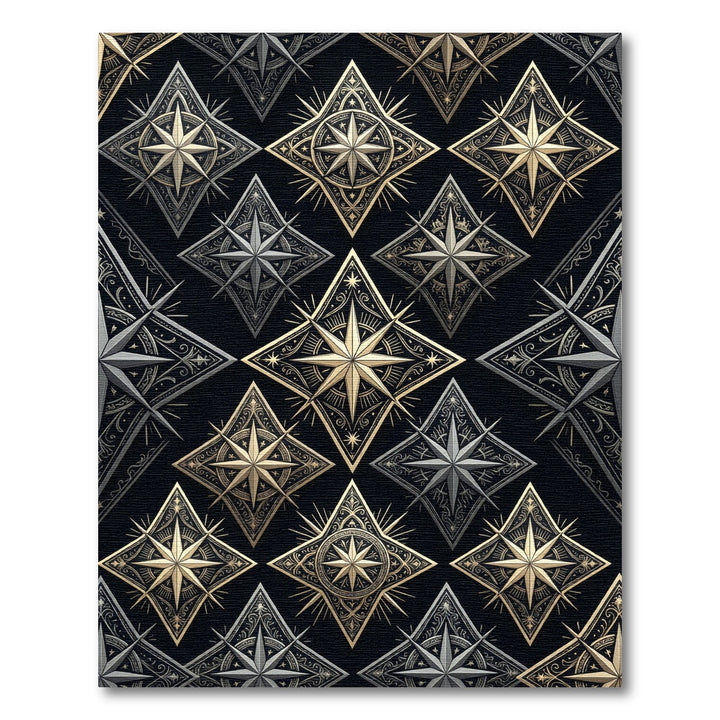 Ornate Gold Starburst Diamond Pattern Rug