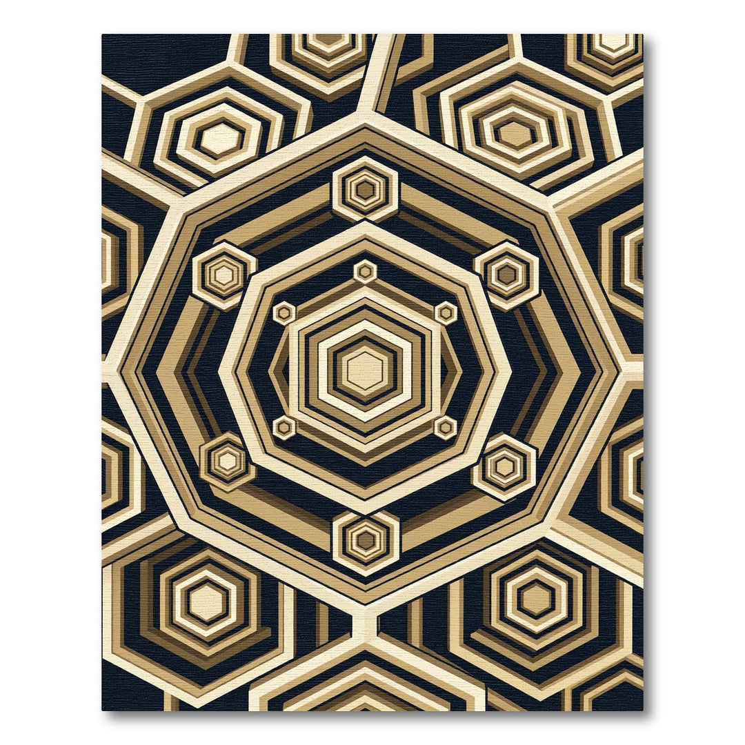 Golden Hexagon Geometric Abstract Rug