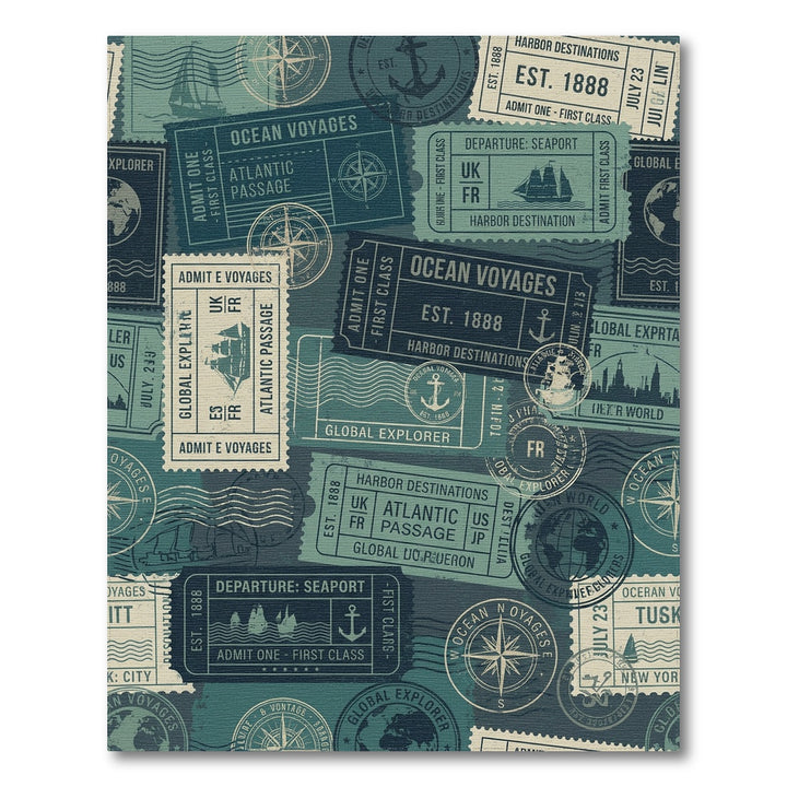 Ocean Voyages Stamps Collage Rug
