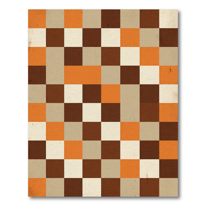 Retro Checkerboard Orange Brown Squares Rug