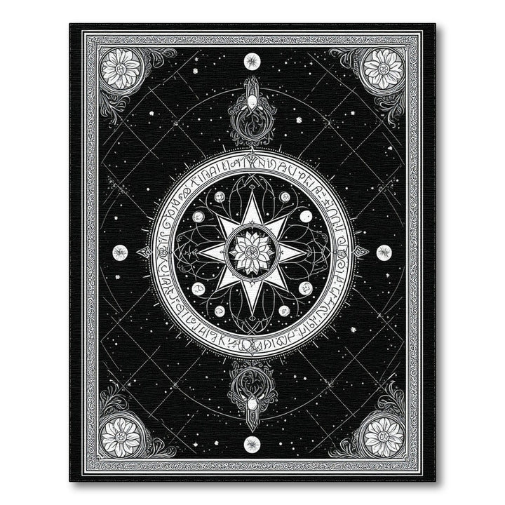 Celestial Star Medallion Black White Rug