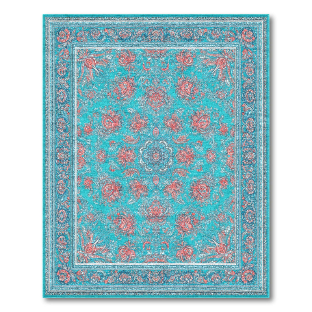 Teal Red Floral Medallion Area Rug