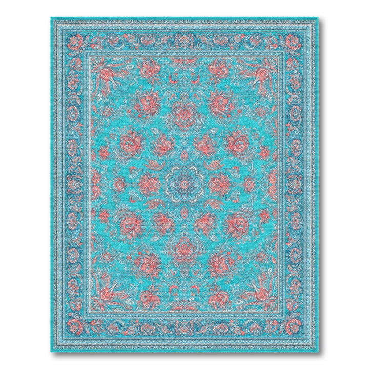 Teal Red Floral Medallion Area Rug