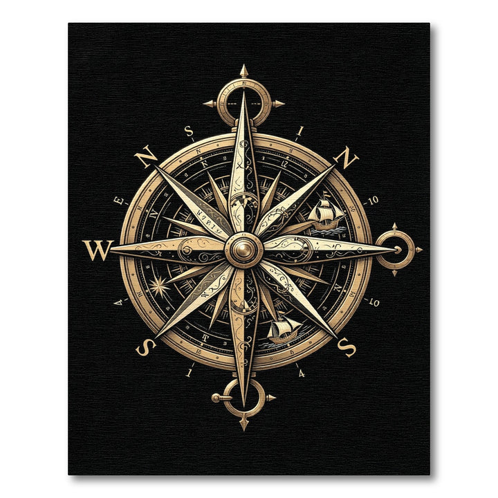 Antique Golden Nautical Compass Rug
