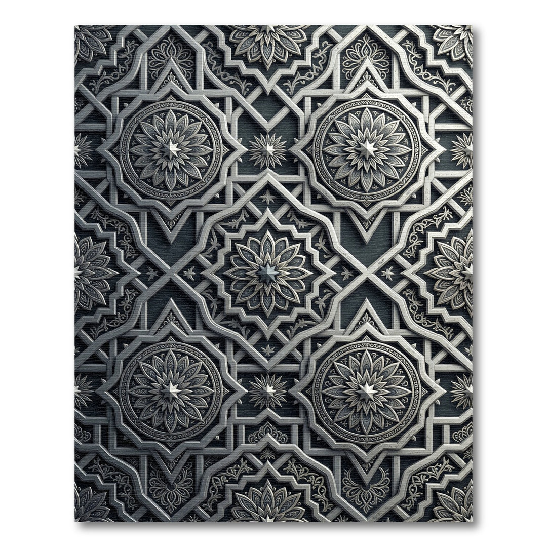 Intricate Silver Starburst Geometric Rug