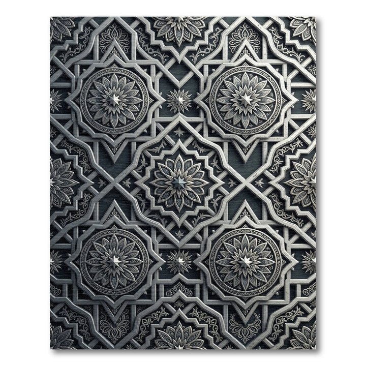 Intricate Silver Starburst Geometric Rug