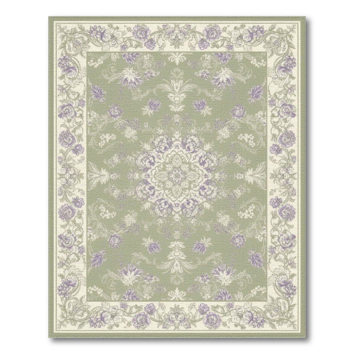 Washable Green Floral Vintage Washable Area Rug