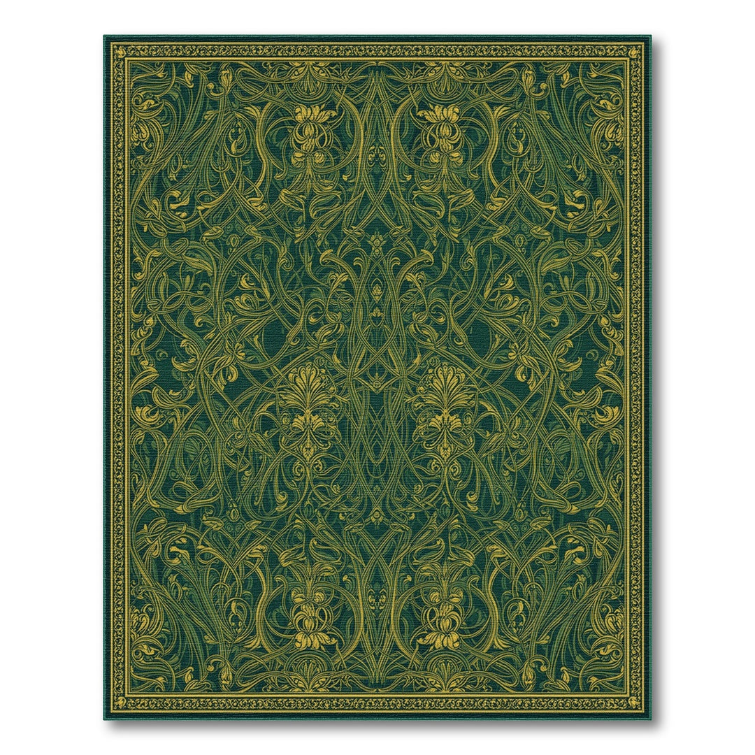 Green Ornate Green Gold Floral Vintage Area Rug