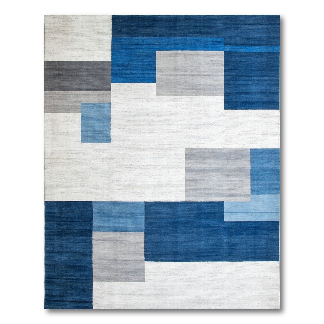 Geometric Modern Blue and Teal Blue Geometric Block Area Rug
