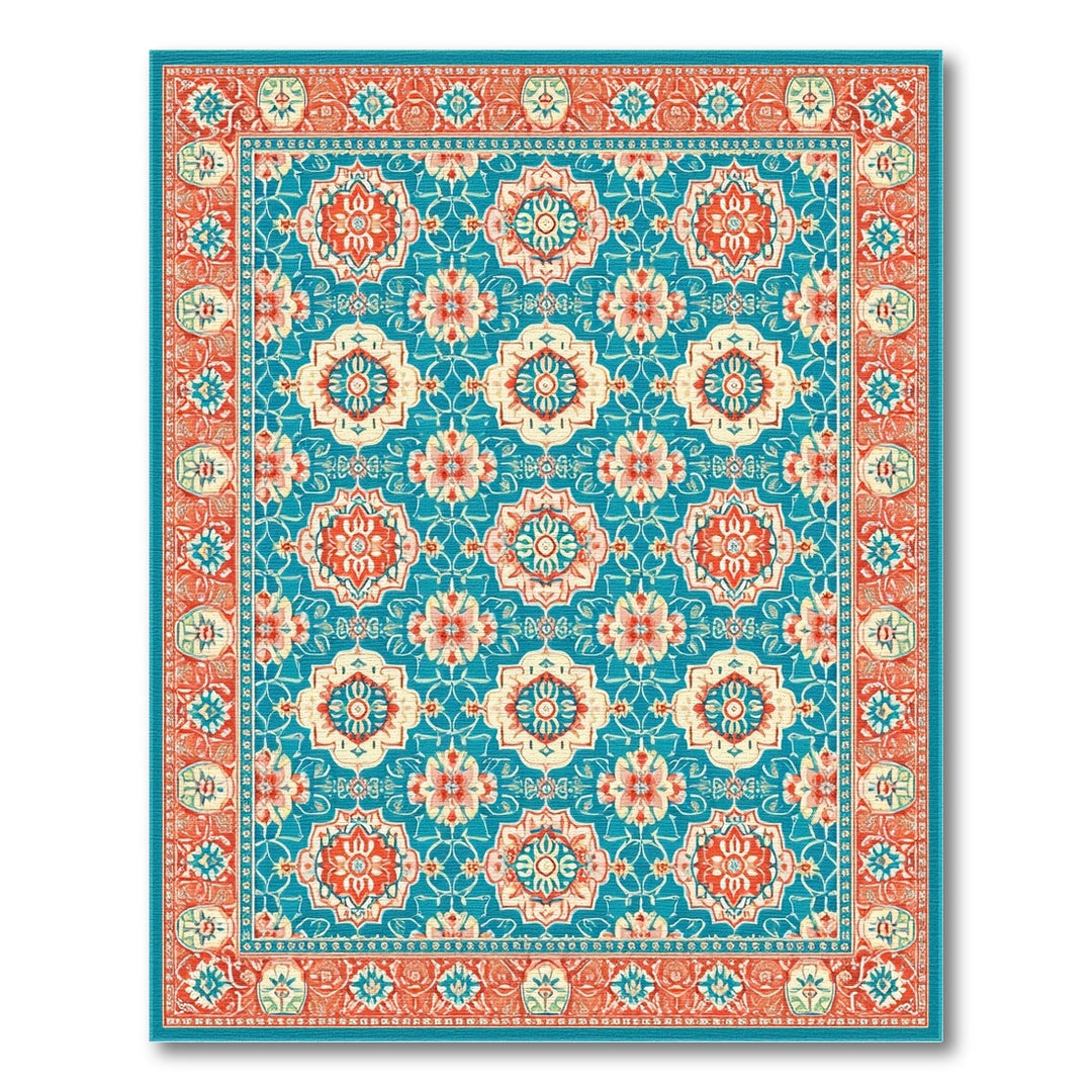 Teal Red Medallion Persian Area Rug