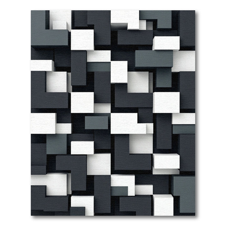Abstract Geometric Blocks Charcoal White Rug