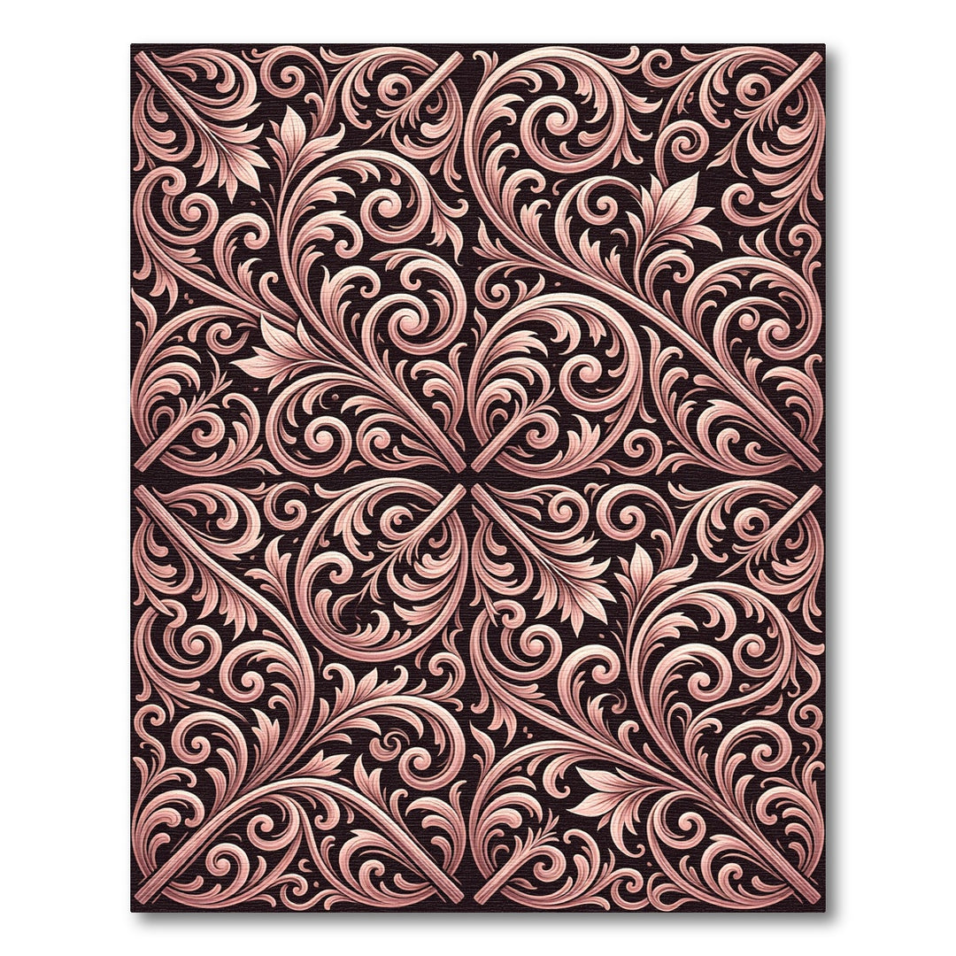 Rose Gold Baroque Swirl Foliage Rug