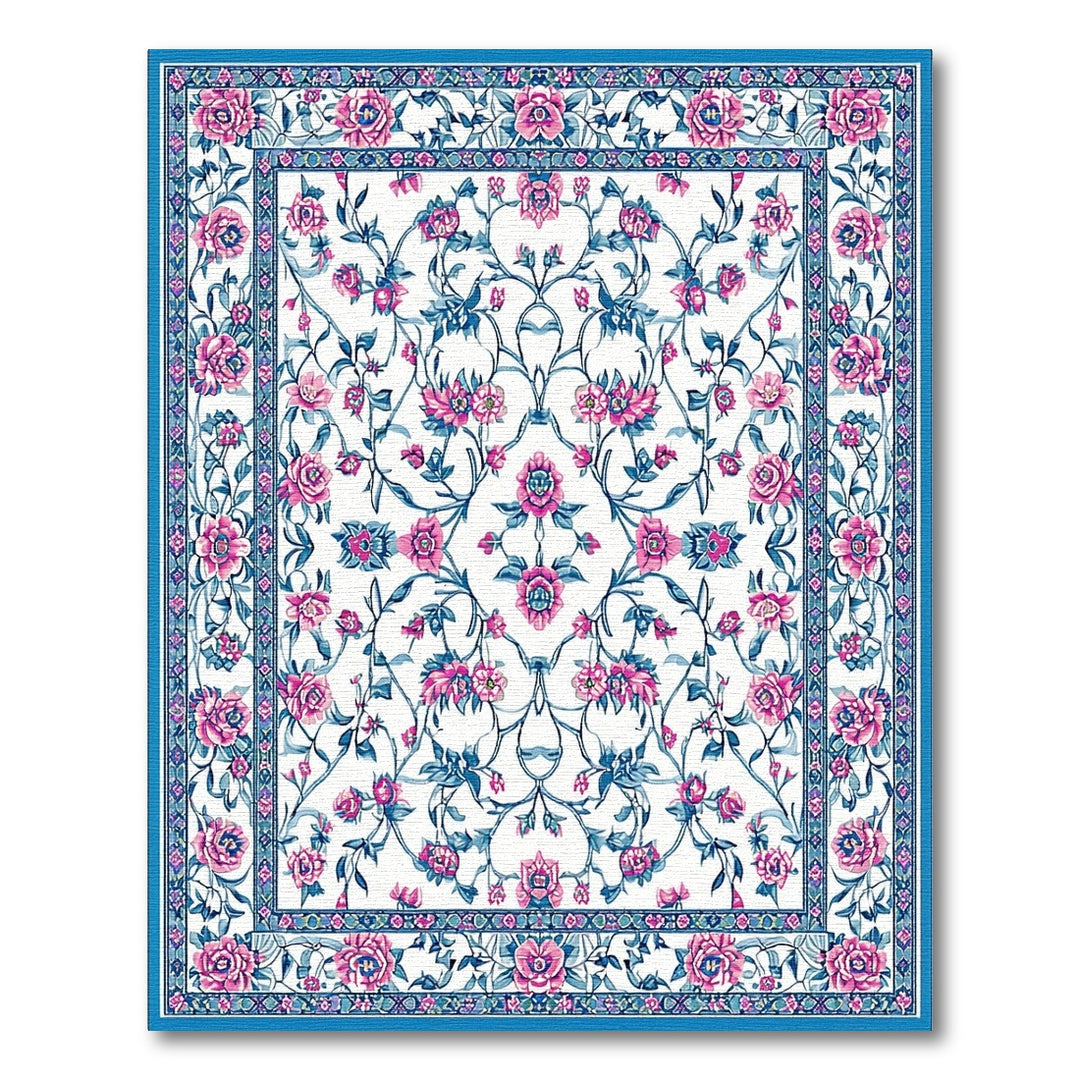 Blue and Teal Blue Pink Floral Vintage Area Rug