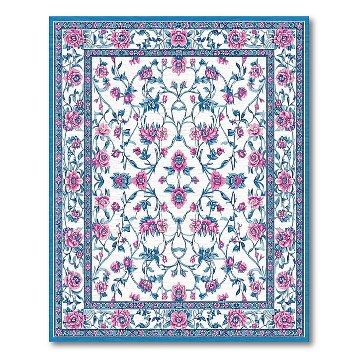 Blue and Teal Blue Pink Floral Vintage Area Rug