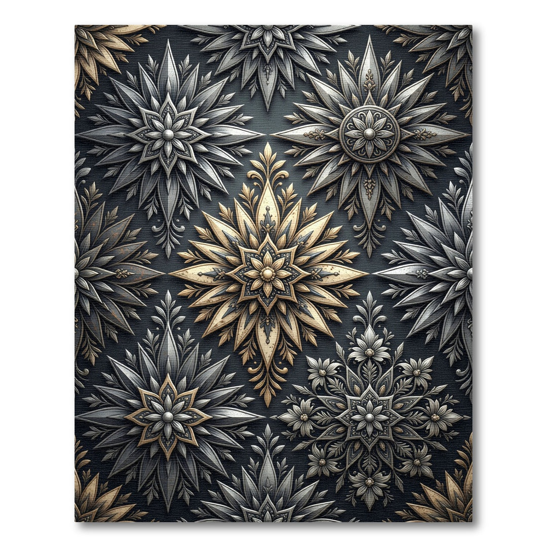 Ornate Gold Silver Starburst Rug