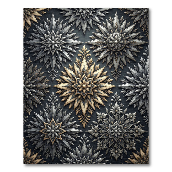 Ornate Gold Silver Starburst Rug