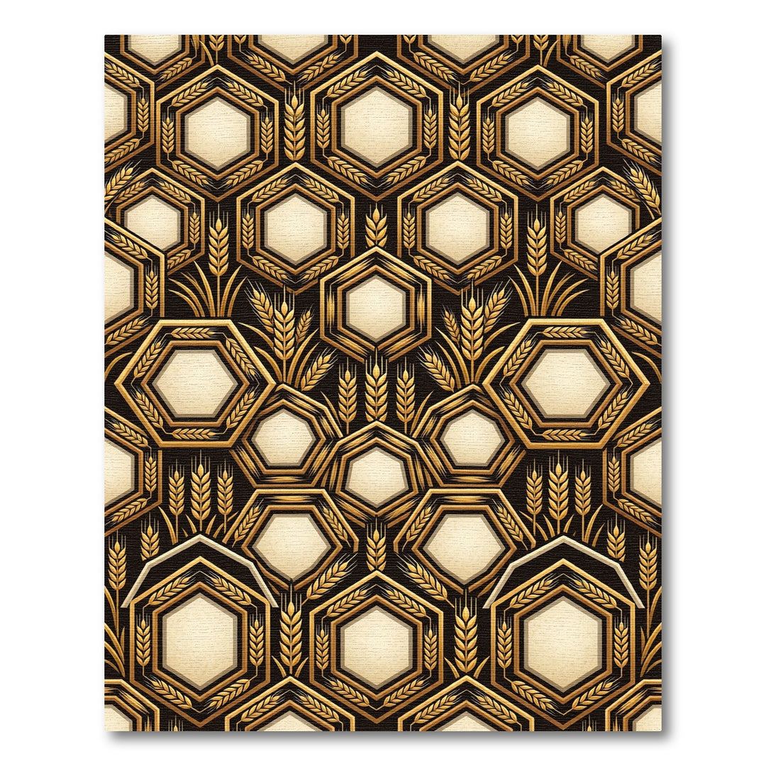 Golden Hexagon Wheat Field Rug