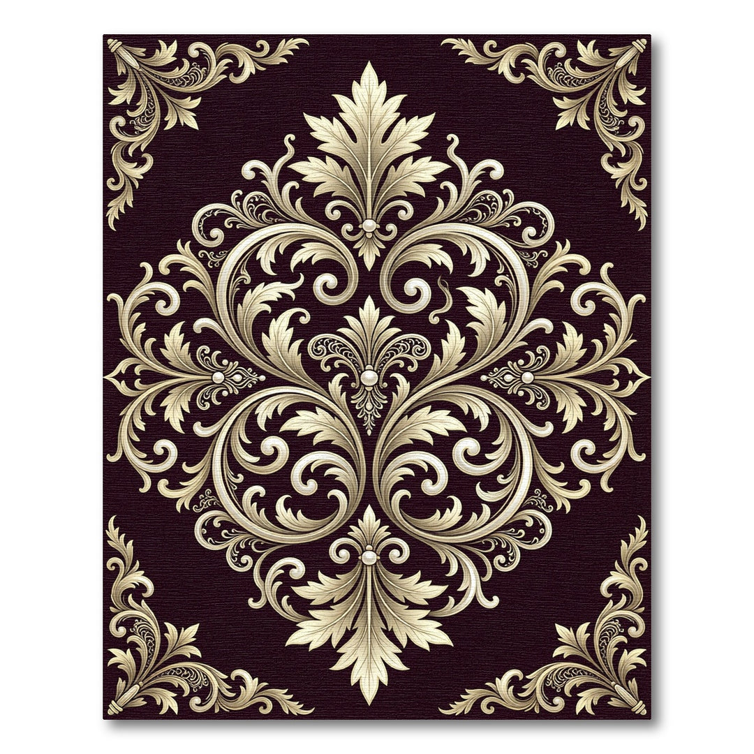 Gilded Gold Acanthus Leaf Damask Rug