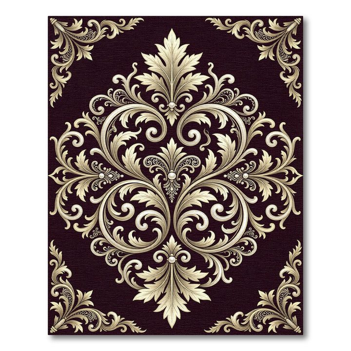 Gilded Gold Acanthus Leaf Damask Rug