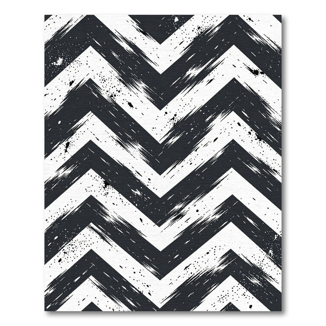 Black White Distressed Chevron Rug