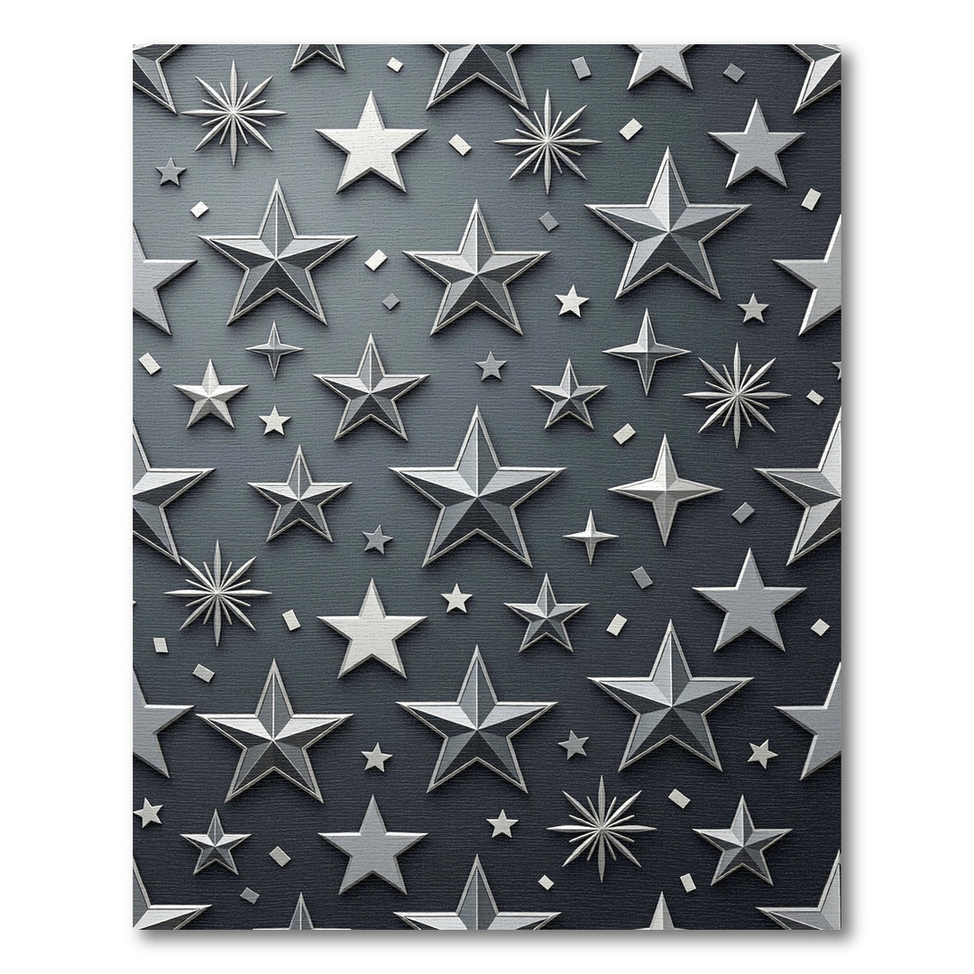 Silver Chrome Stars Area Rug