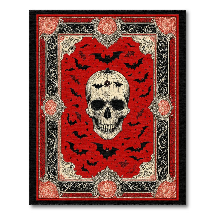 Red Gothic Skull Bat Area Rug