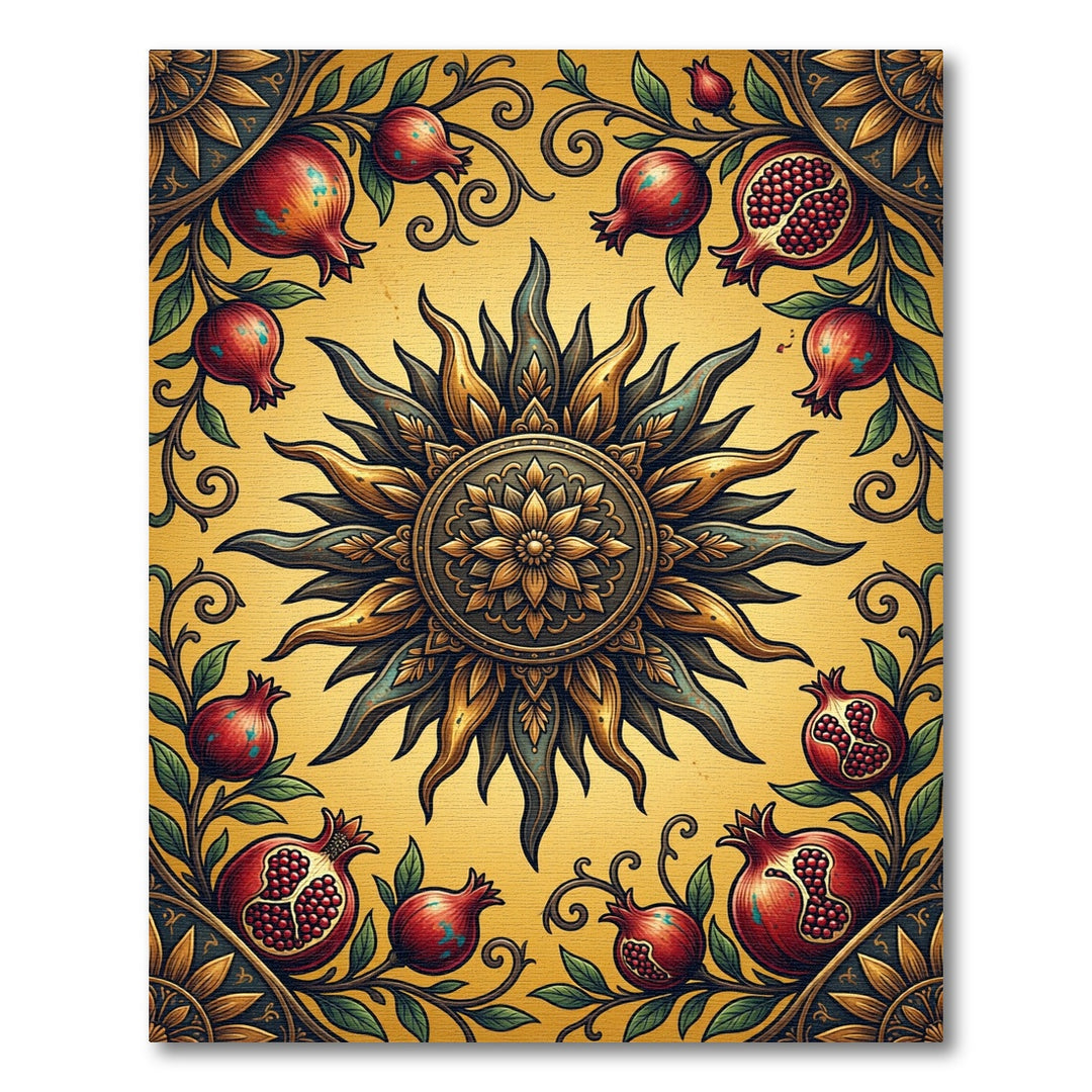 Golden Sun Pomegranate Floral Border Rug