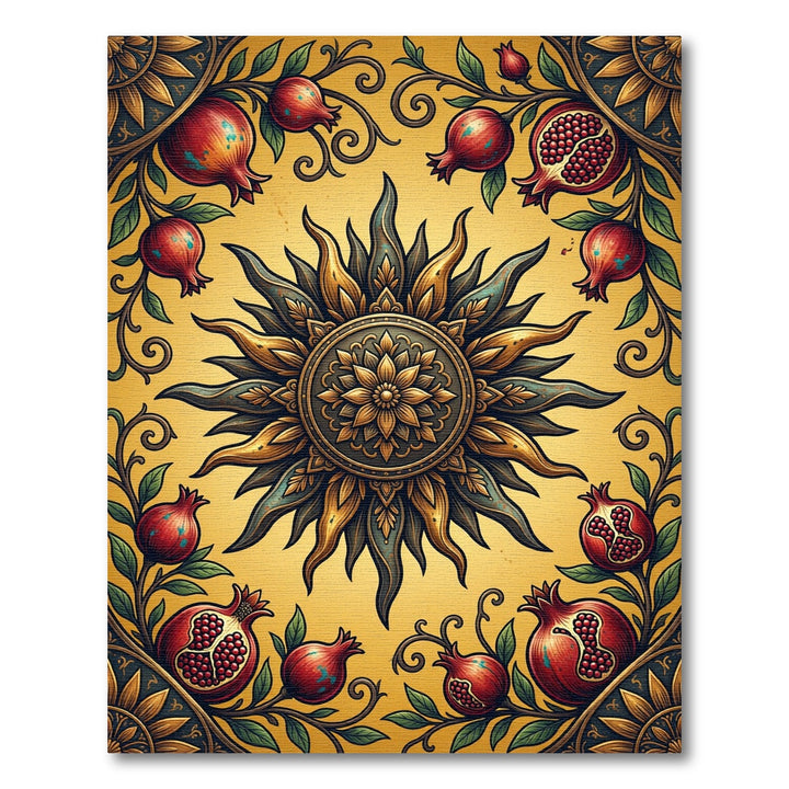 Golden Sun Pomegranate Floral Border Rug