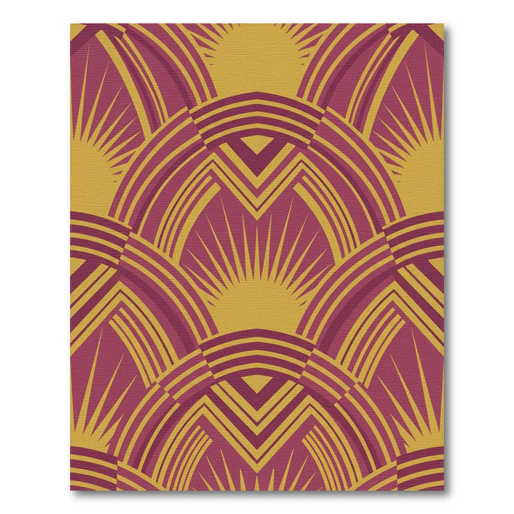 Crimson Gold Art Deco Sunburst Rug