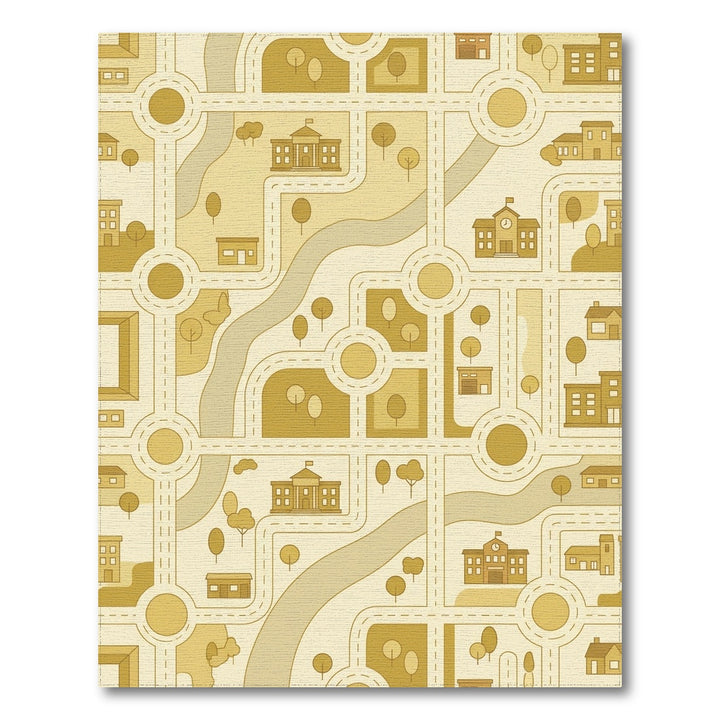 Golden Cityscape Road Map Illustration Rug